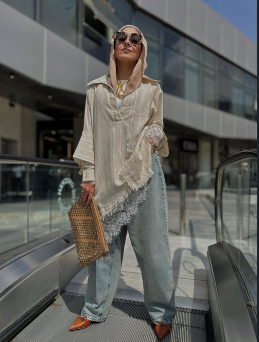 Lace shirt beige