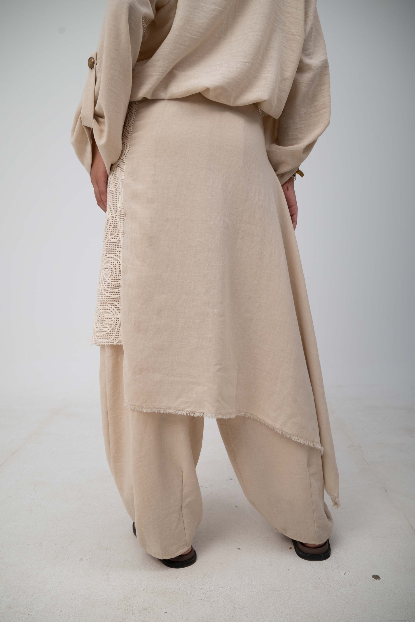 Floral Belt Skirt - Beige