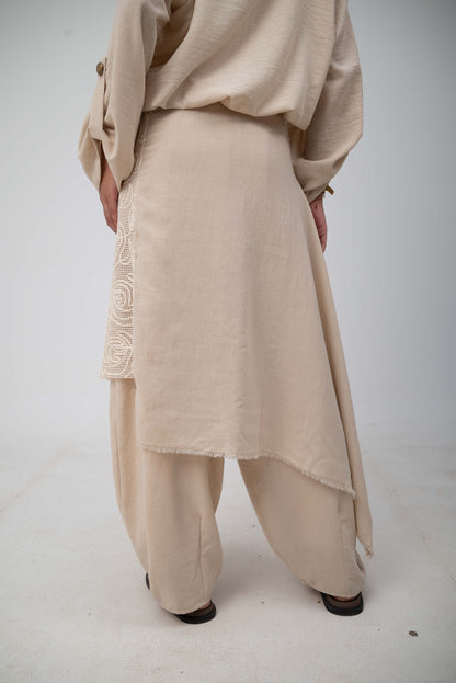 Floral Belt Skirt - Beige