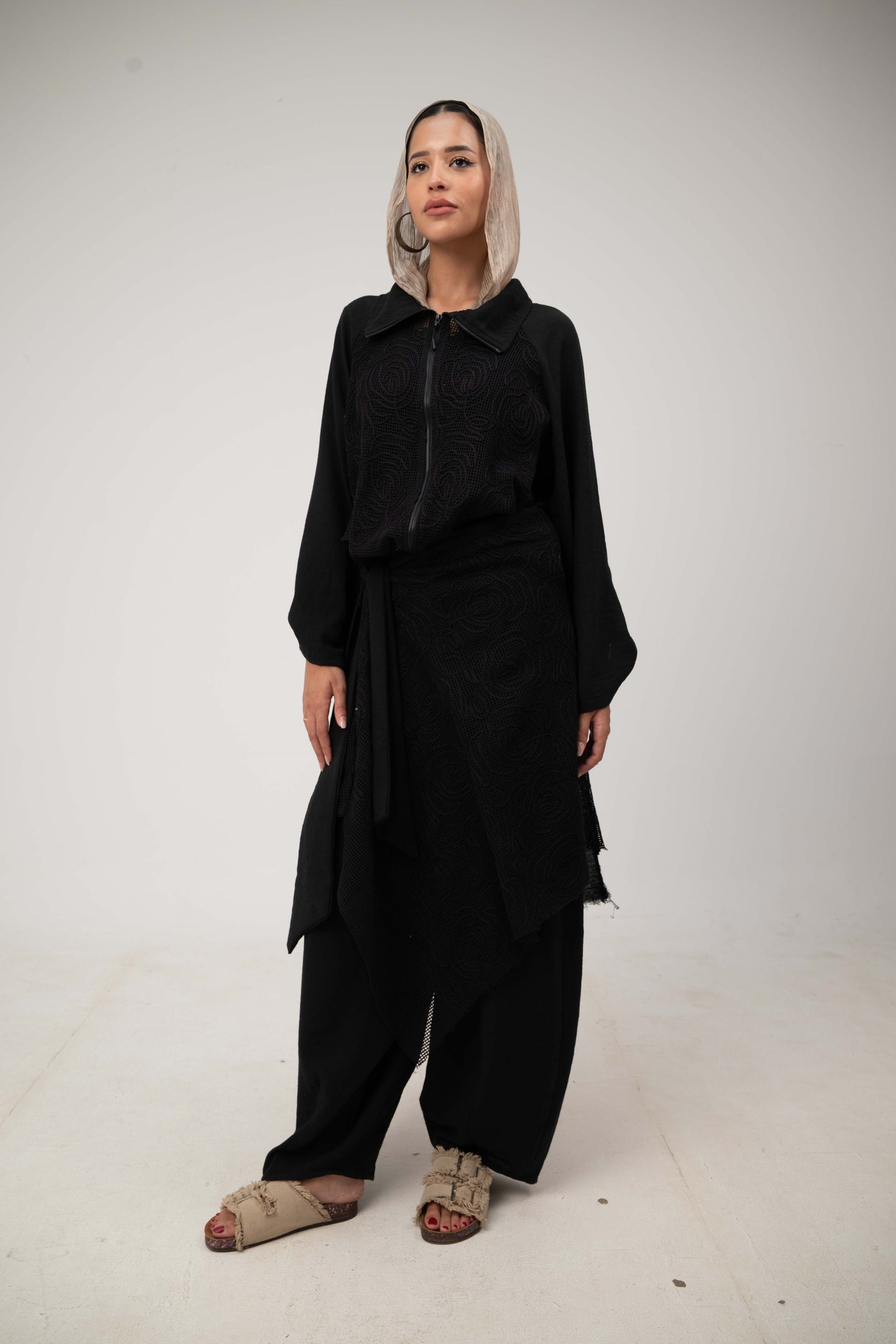 Floral Belt Skirt - Black