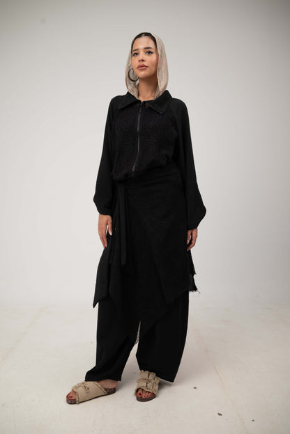 Floral Belt Skirt - Black