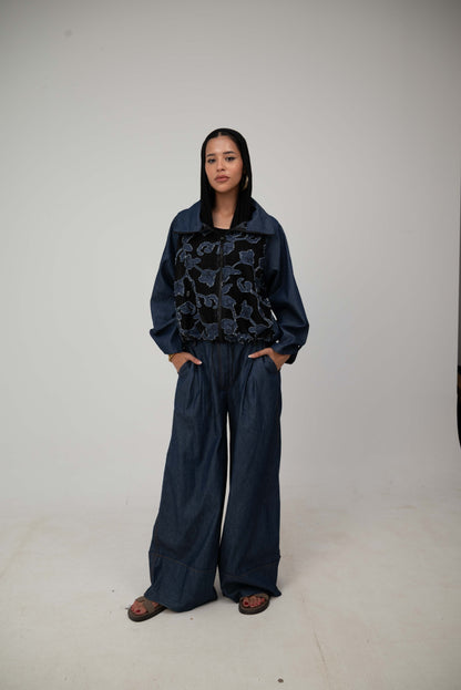 Floral Jacket - Dark Blue Jeans