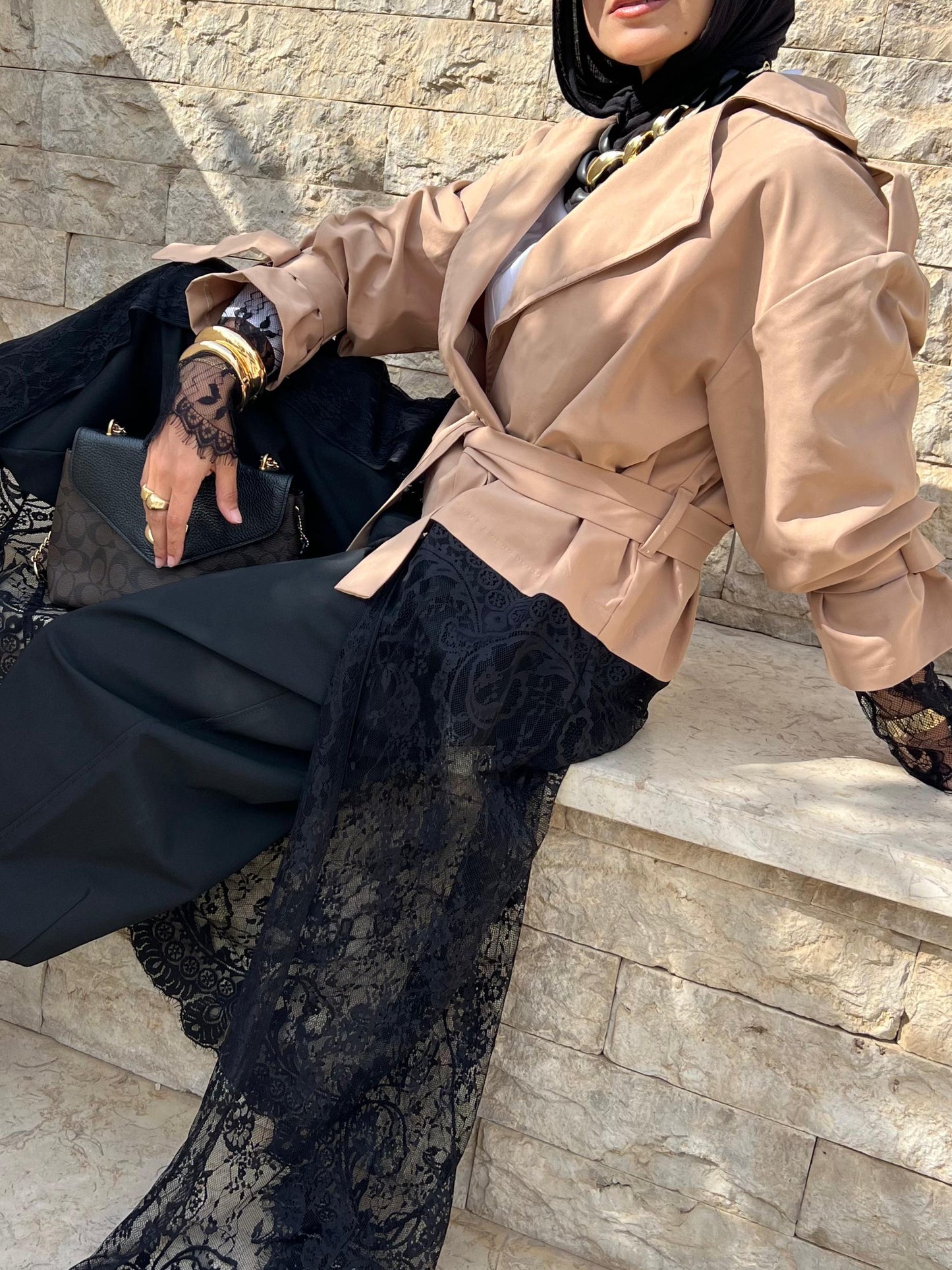 Lace Trench Coat - Beige