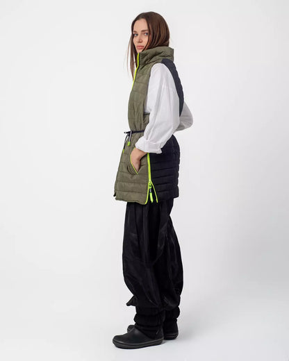 Olive Pump Vest with Funky Zipper