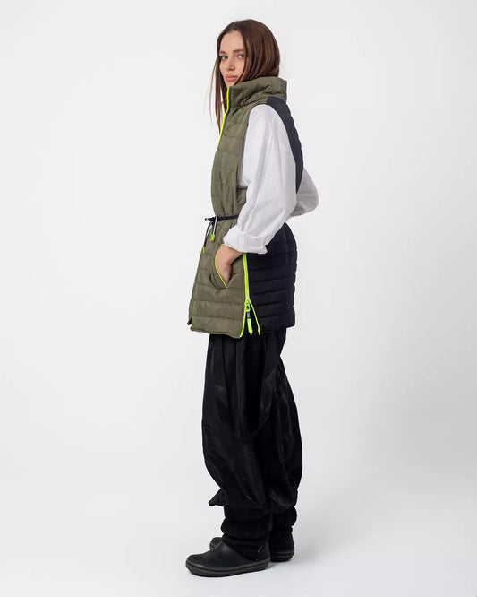 Olive Pump Vest with Funky Zipper