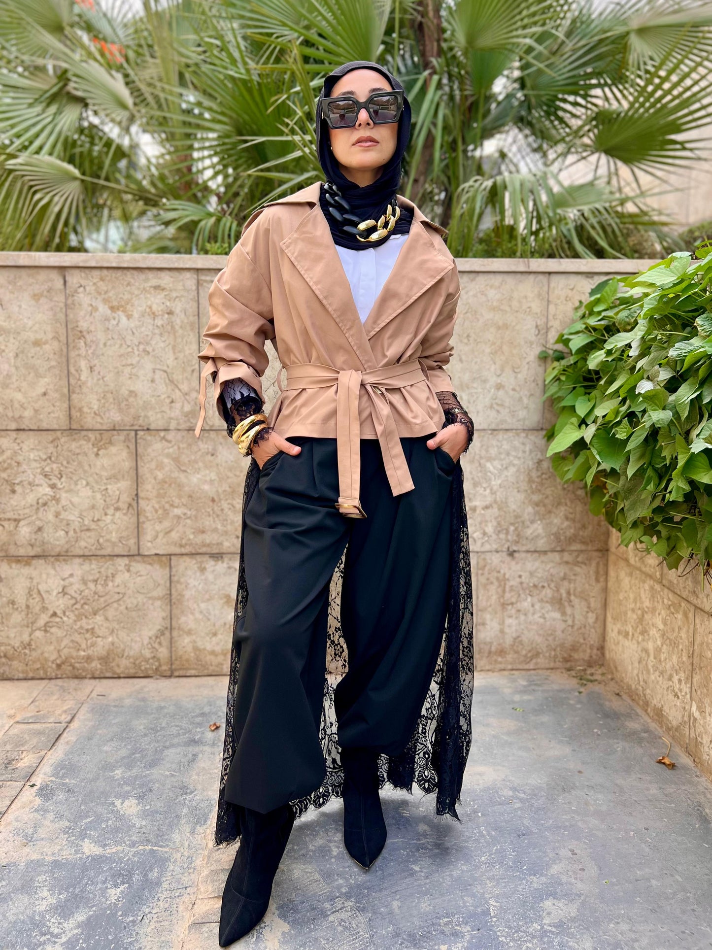 Lace Trench Coat - Beige