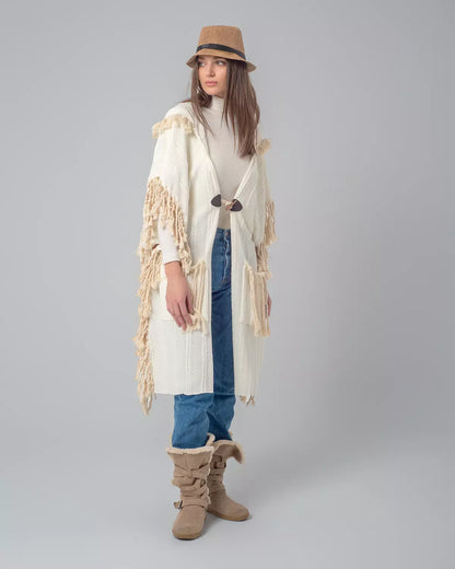 Off-White Boho Handmade Fringes Cape 