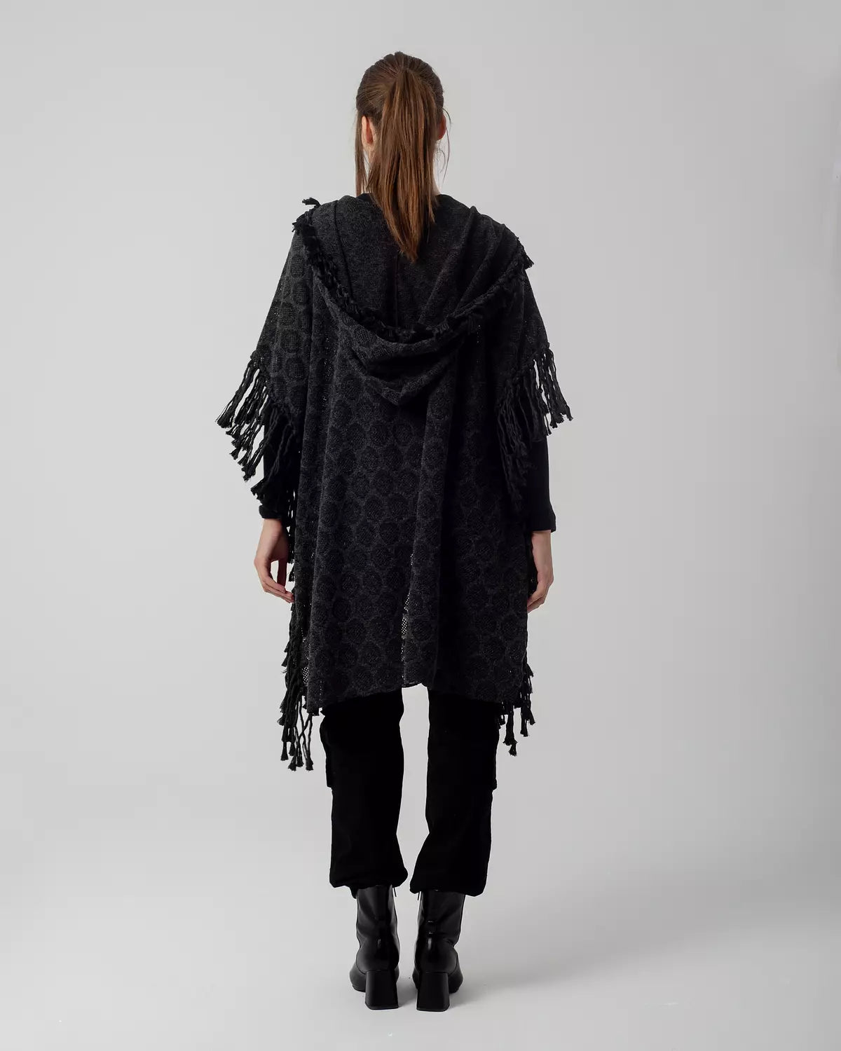 Dark Grey Boho Handmade Fringes Cape