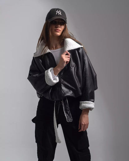 Leather Jacket with Grey Wool
