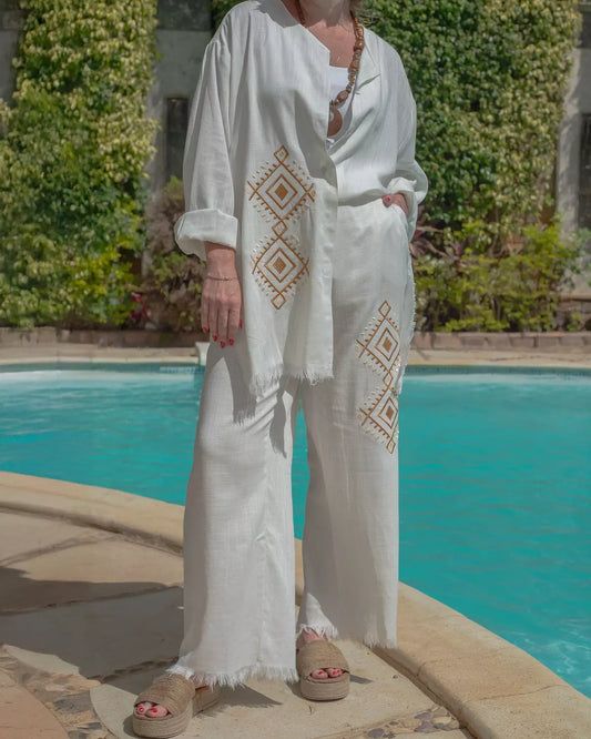 White Linen Embroidery Set