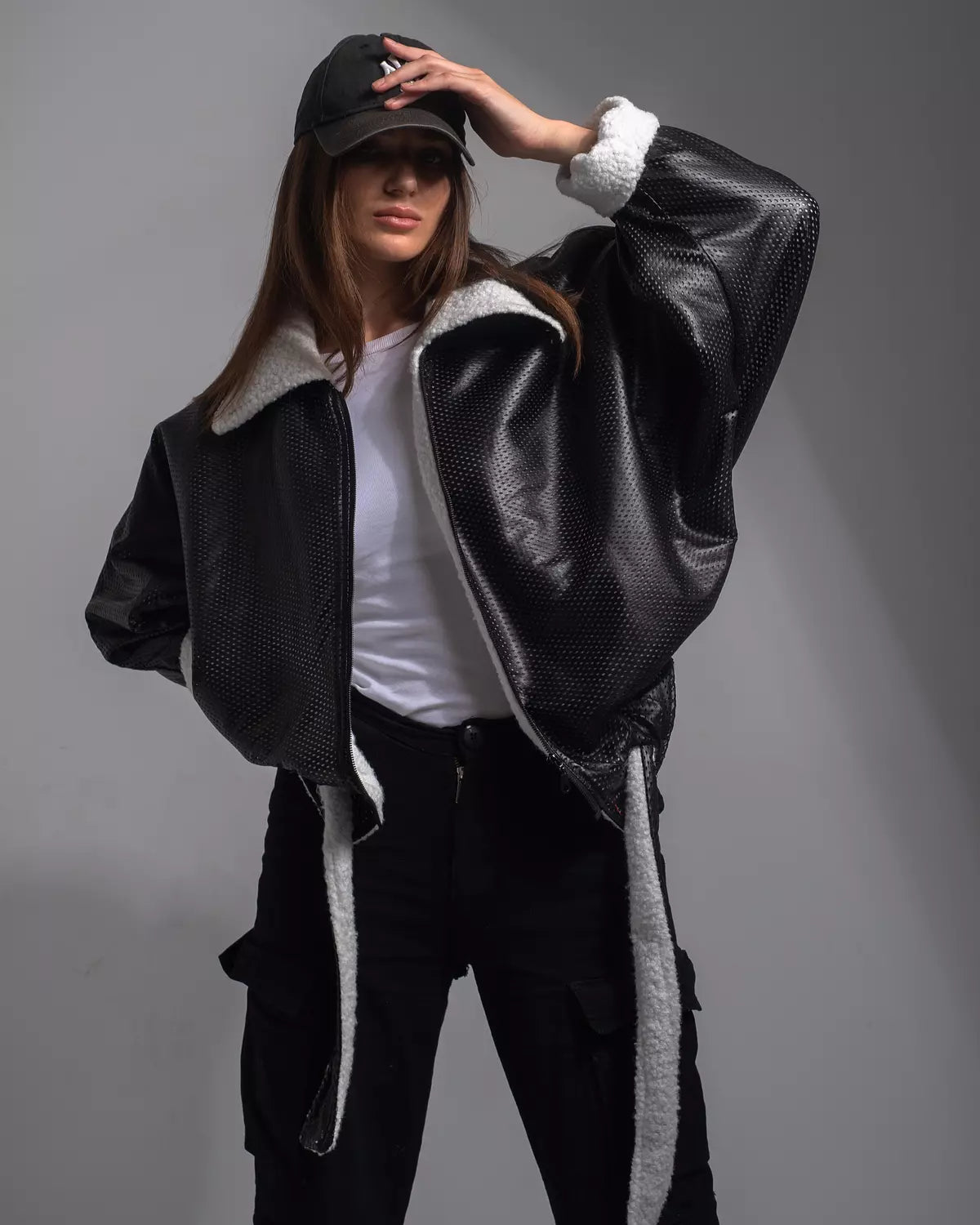Leather Jacket with Grey Wool
