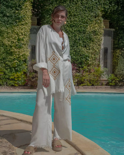 White Linen Embroidery Set