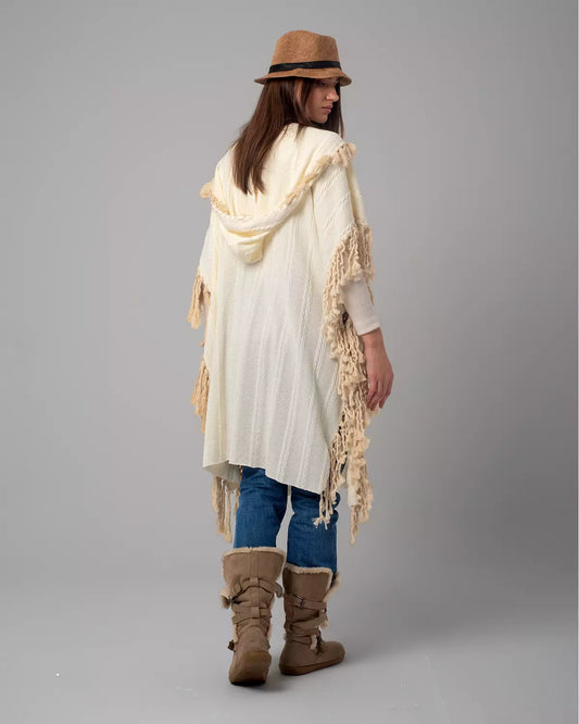 Off-White Boho Handmade Fringes Cape 