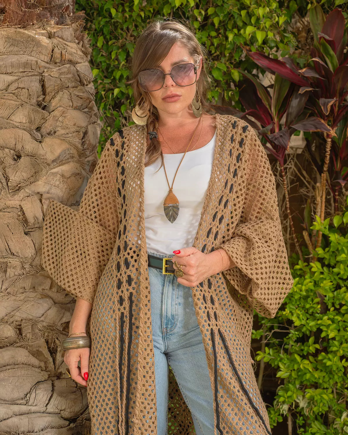 Camel Handmade Net Cardigan