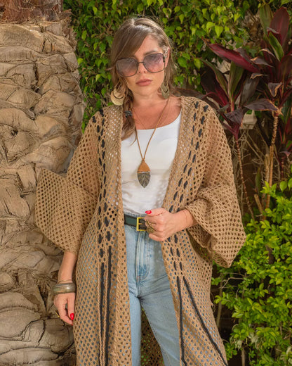 Camel Handmade Net Cardigan