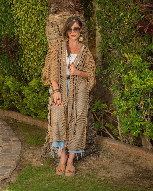 Camel Handmade Net Cardigan